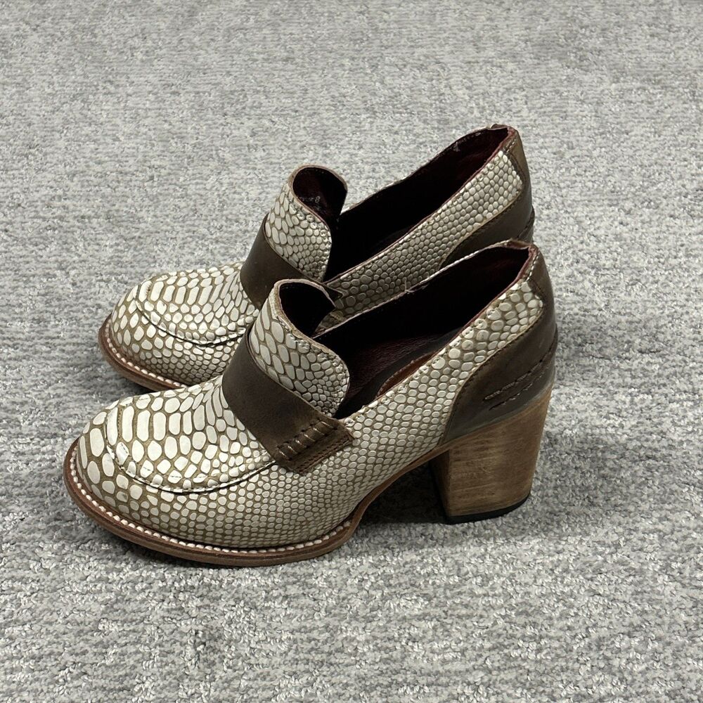 Freebird by Steven Bellevue Heeled Loafers Womens 8 Strap Leather Cream Tan